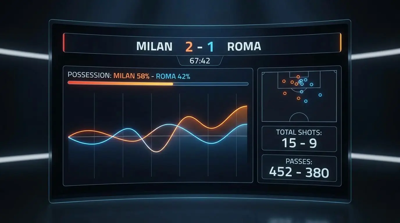 Dashboard live di una partita di Serie A stilizzata
