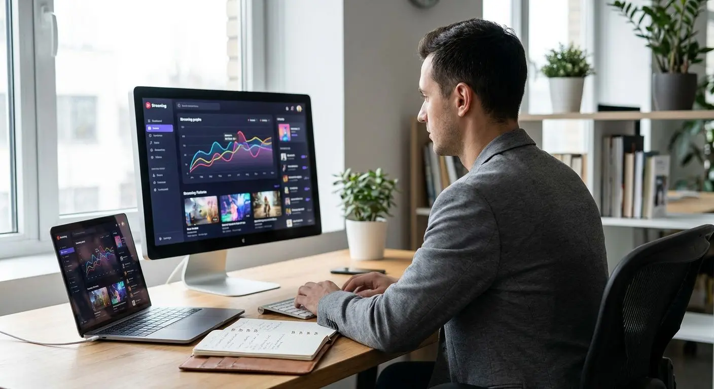 Analista al lavoro su contenuti e piattaforme digitali