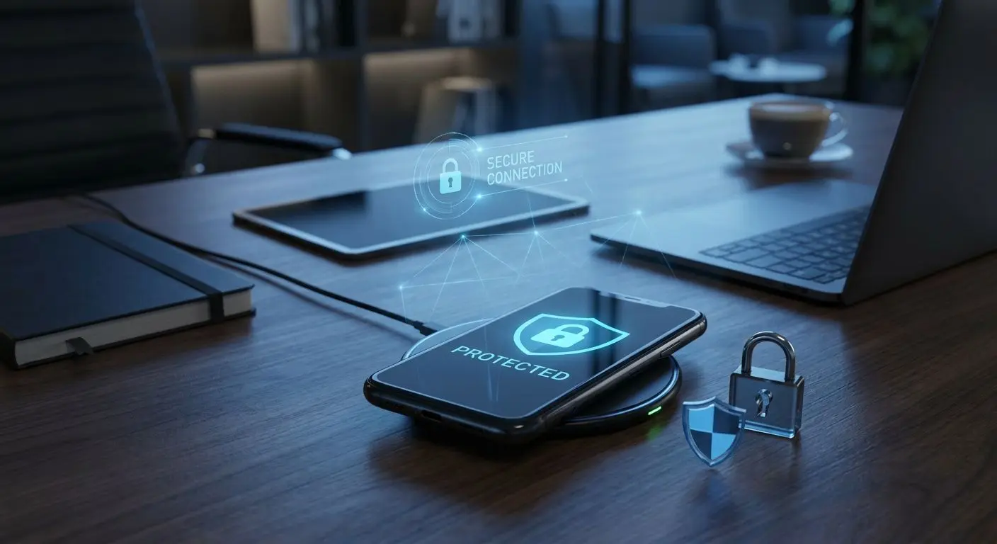 Smartphone con simboli di sicurezza e connessione protetta