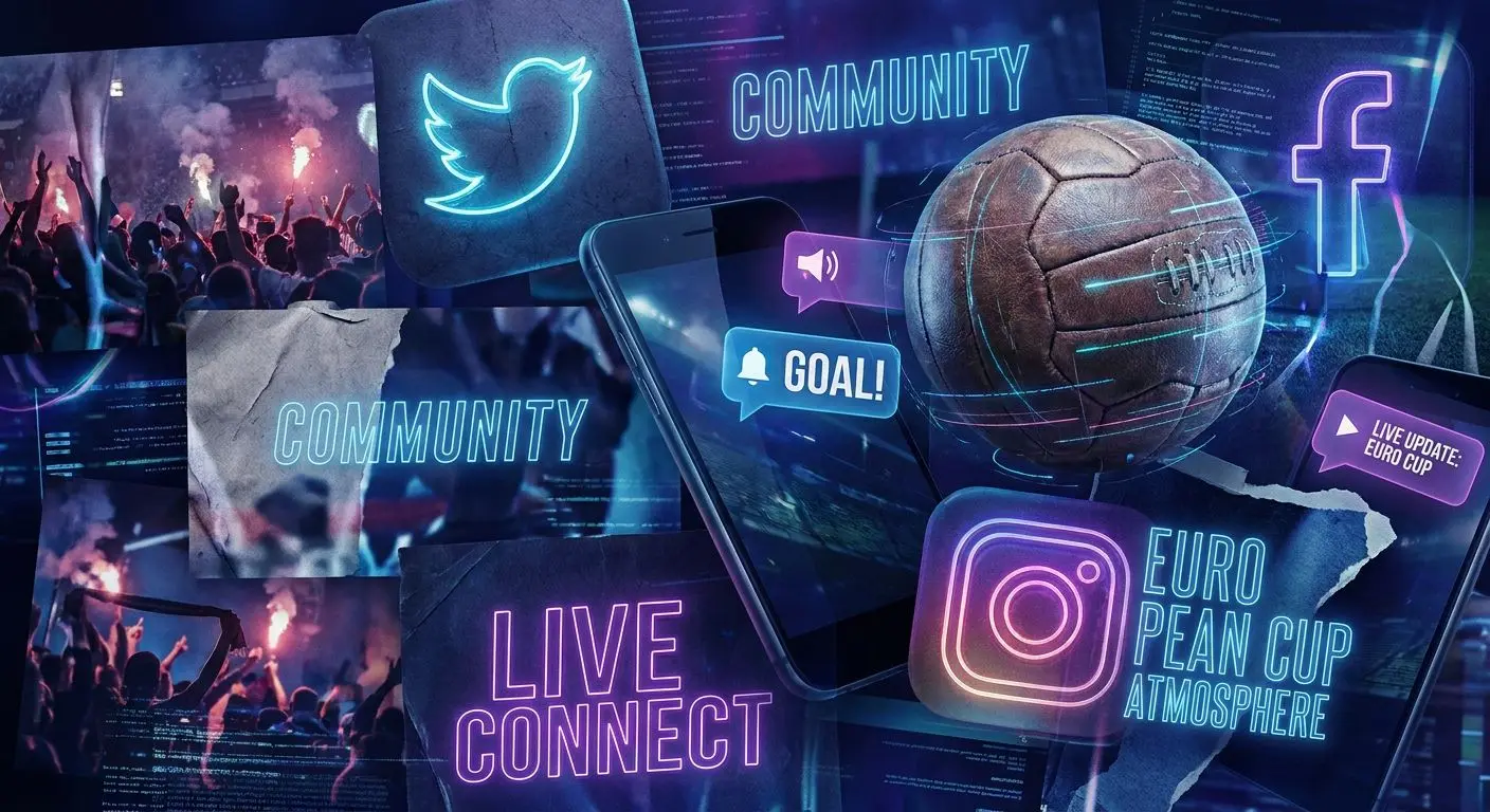 Collage social con pallone e aggiornamenti sul calcio europeo