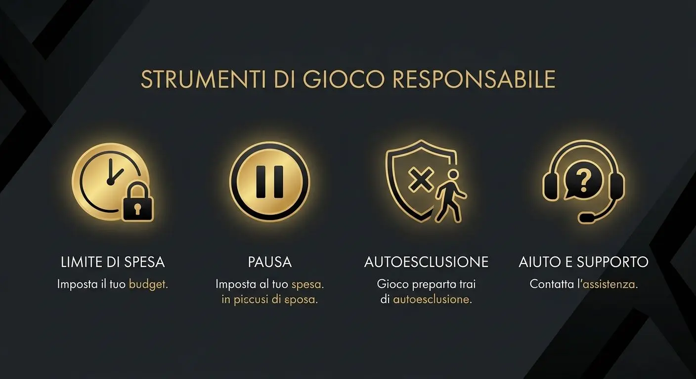 Illustrazione degli strumenti di gioco responsabile: limiti, pausa e aiuto