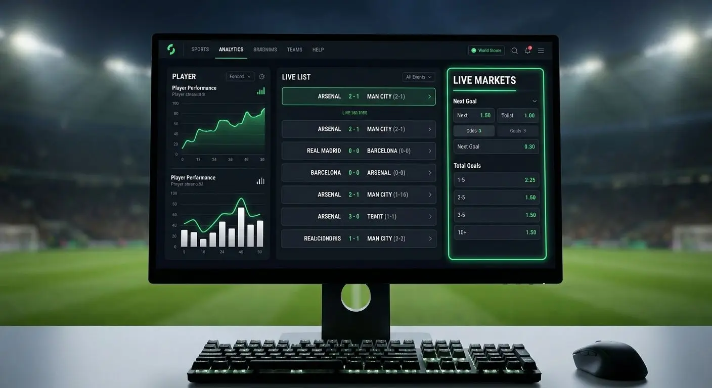 Interfaccia live calcio con partite in corso e mercati selezionabili