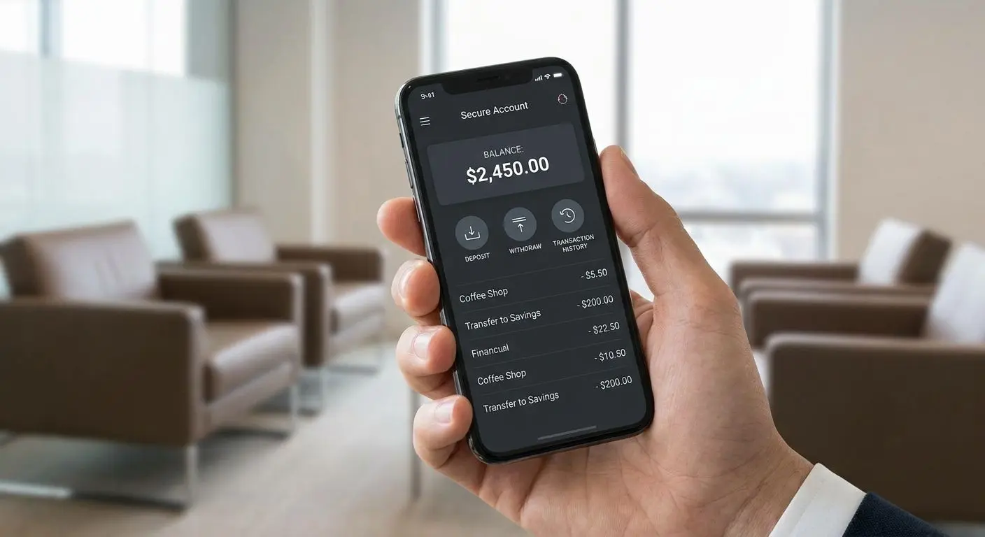 Smartphone con schermata saldo deposito e prelievo