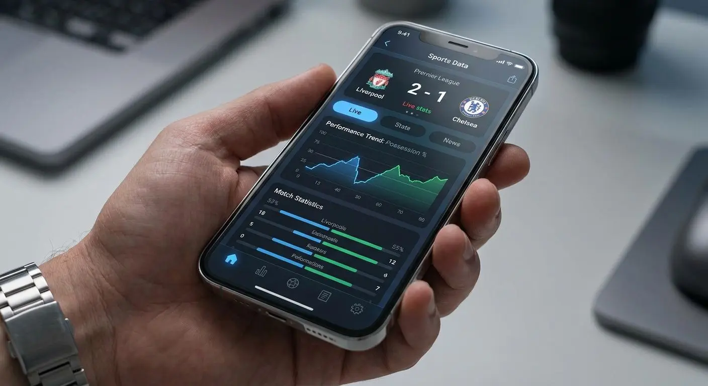 Interfaccia mobile con lista eventi sportivi e pulsanti touch