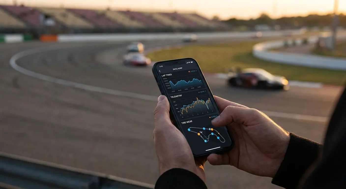 Smartphone con sezione motori aperta durante un evento sportivo
