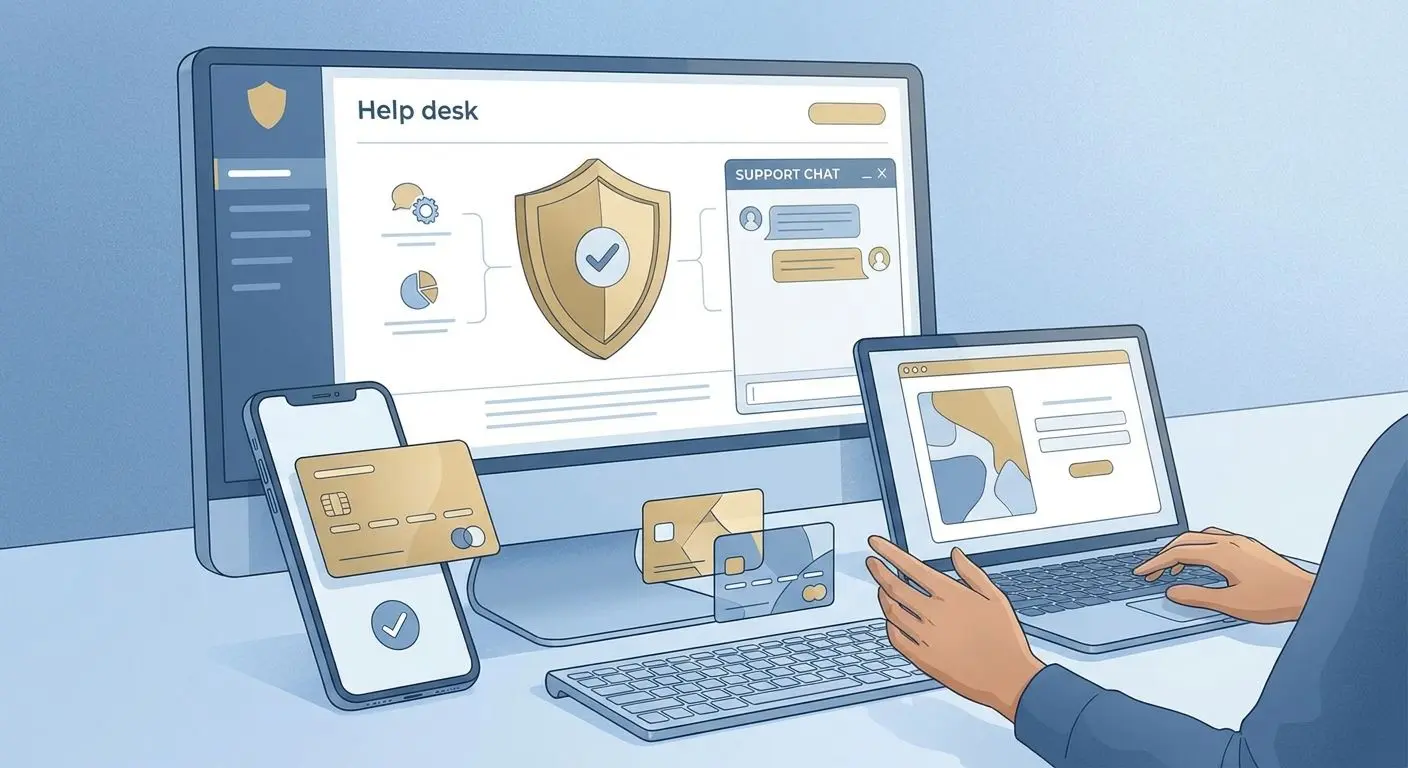 Illustrazione su pagamenti online sicuri e assistenza clienti